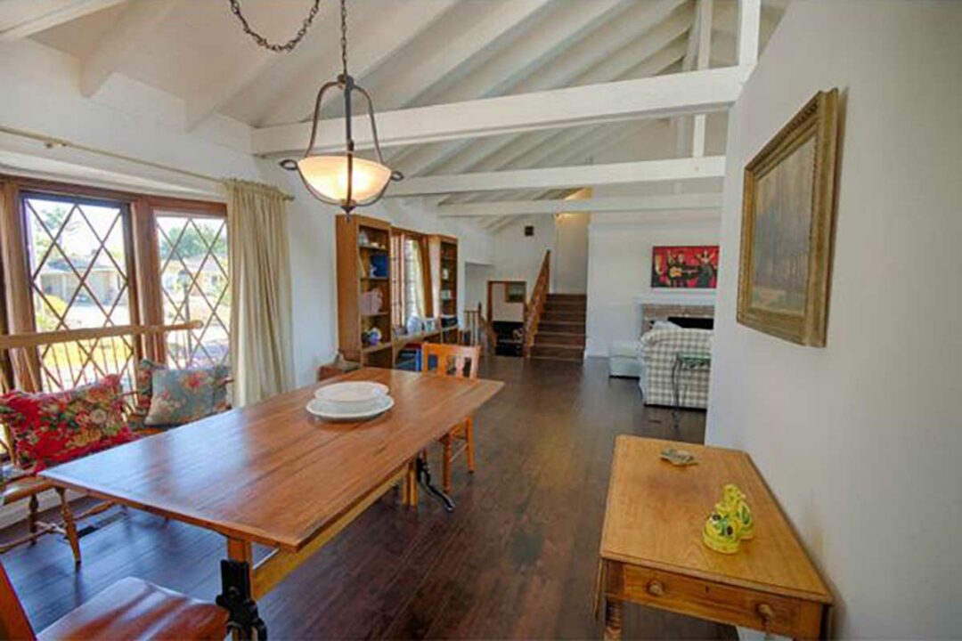 open kitchen with fireplace view